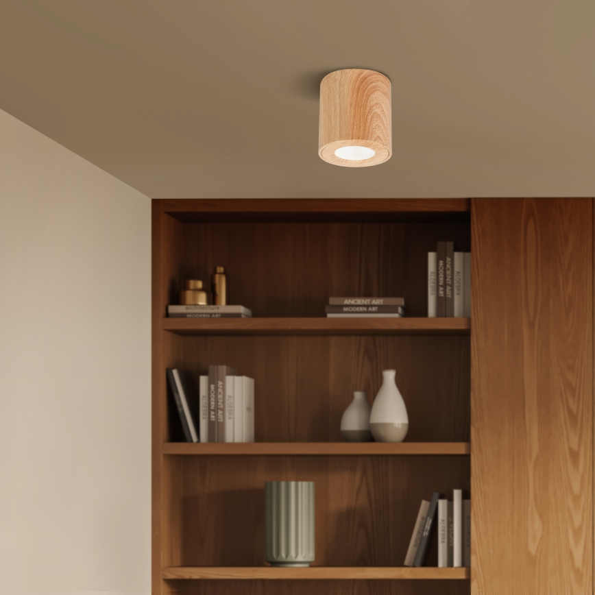 Brilagi - Ρυθμιζόμενο LED RGBW φωτιστικό μπάνιου MIA 1xGU10/4,8W/230V 3000K 84x80 mm ντεκόρ δρυός IP44 + τηλεχειριστήριο