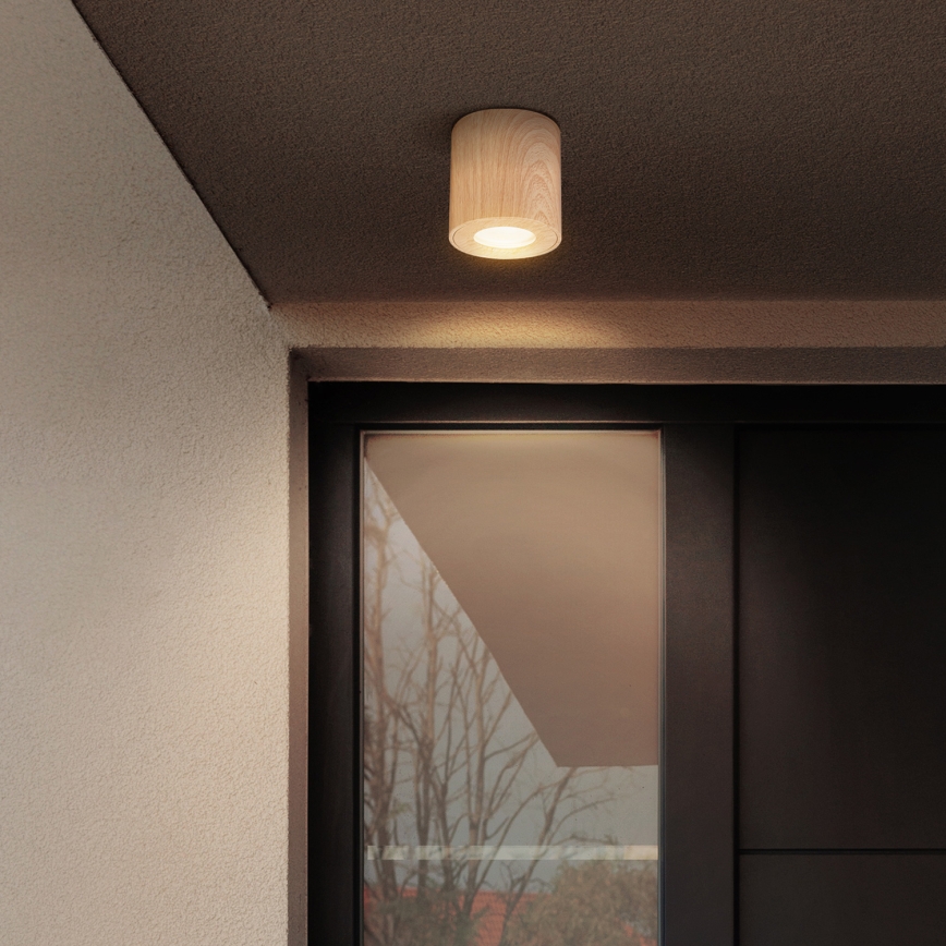 Brilagi - Ρυθμιζόμενο LED RGBW φωτιστικό μπάνιου MIA 1xGU10/6W/230V 3000K 84x80 mm ντεκόρ δρυός IP44 + τηλεχειριστήριο