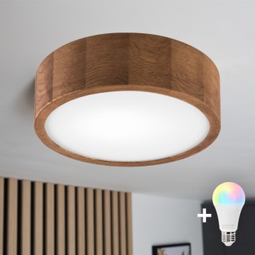Brilagi - LED RGBW ρυθμιζόμενο φωτιστικό οροφής CARVALHO 1xE27/9W/230V 2700-6500K Wi-Fi σε απόχρωση δρυός, διάμ. 27,5 εκ.