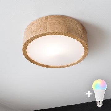 Brilagi - LED RGBW ρυθμιζόμενο φωτιστικό οροφής CARVALHO 1xE27/9W/230V 2700-6500K Wi-Fi δρυς διάμ. 27,5 cm