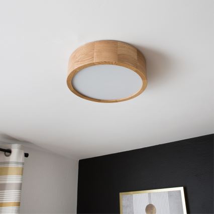 Brilagi - LED RGBW ρυθμιζόμενο φωτιστικό οροφής CARVALHO 1xE27/9W/230V 2700-6500K Wi-Fi δρυς διάμ. 27,5 cm