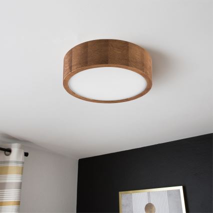Brilagi - LED RGBW ρυθμιζόμενο φωτιστικό οροφής CARVALHO 1xE27/9W/230V 2700-6500K Wi-Fi σε απόχρωση δρυός, διάμ. 27,5 εκ.