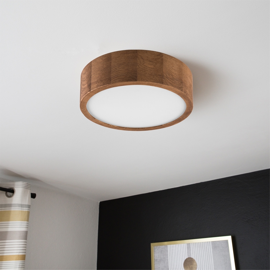 Brilagi - LED RGBW ρυθμιζόμενο φωτιστικό οροφής CARVALHO 1xE27/9W/230V 2700-6500K Wi-Fi σε απόχρωση δρυός, διάμ. 27,5 εκ.