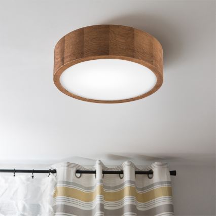 Brilagi - LED RGBW ρυθμιζόμενο φωτιστικό οροφής CARVALHO 1xE27/9W/230V 2700-6500K Wi-Fi σε απόχρωση δρυός, διάμ. 27,5 εκ.