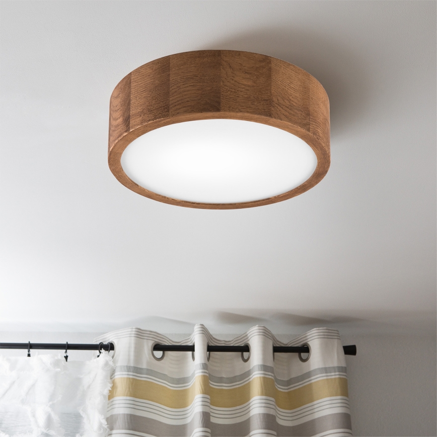Brilagi - LED RGBW ρυθμιζόμενο φωτιστικό οροφής CARVALHO 1xE27/9W/230V 2700-6500K Wi-Fi σε απόχρωση δρυός, διάμ. 27,5 εκ.