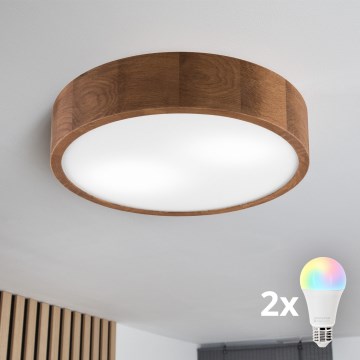 Brilagi - LED RGBW Ρυθμιζόμενο φωτιστικό οροφής CARVALHO 2xE27/15W/230V 2700-6500K Wi-Fi σε απόχρωση δρυός Ø 37,5 cm