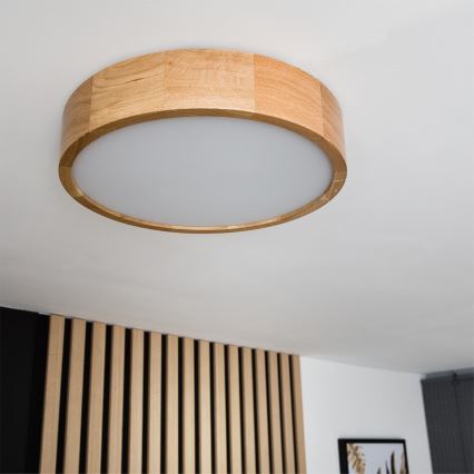Brilagi - CARVALHO LED RGBW ρυθμιζόμενο φωτιστικό οροφής 2xE27/9W/230V 2700-6500K Wi-Fi σε απόχρωση δρυός, διάμ. 37,5 cm