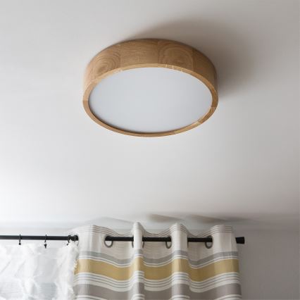 Brilagi - CARVALHO LED RGBW ρυθμιζόμενο φωτιστικό οροφής 2xE27/9W/230V 2700-6500K Wi-Fi σε απόχρωση δρυός, διάμ. 37,5 cm