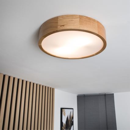 Brilagi - CARVALHO LED RGBW ρυθμιζόμενο φωτιστικό οροφής 2xE27/9W/230V 2700-6500K Wi-Fi σε απόχρωση δρυός, διάμ. 37,5 cm
