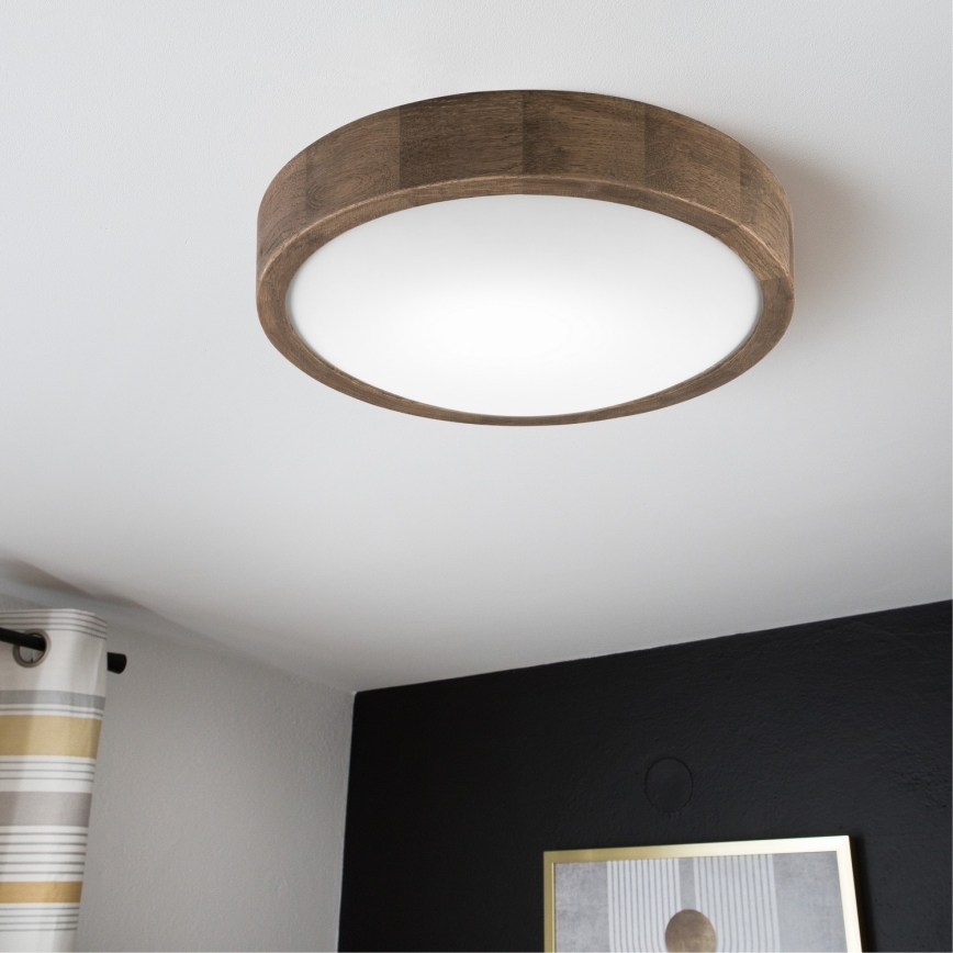 Brilagi - LED RGBW Ρυθμιζόμενο φωτιστικό οροφής CARVALHO SLIM 1xE27/9W/230V 2700-6500K Wi-Fi σε απόχρωση δρυός Ø 27 cm