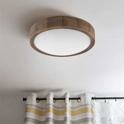 Brilagi - LED RGBW Ρυθμιζόμενο φωτιστικό οροφής CARVALHO SLIM 1xE27/9W/230V 2700-6500K Wi-Fi σε απόχρωση δρυός Ø 27 cm
