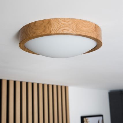 Brilagi - LED RGBW Ρυθμιζόμενο φωτιστικό οροφής CARVALHO SLIM 1xE27/9W/230V 2700-6500K Wi-Fi, φινίρισμα δρυός, διάμ. 27 εκ.