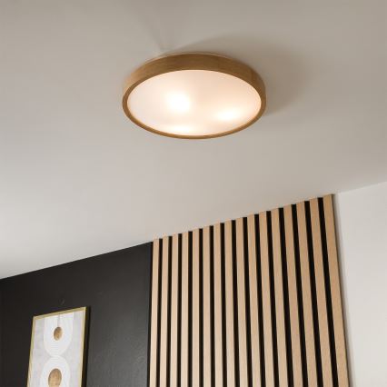 Brilagi - LED RGBW ρυθμιζόμενο φωτιστικό οροφής CARVALHO SLIM 3xE27/9W/230V 2700-6500K Wi-Fi σε φινίρισμα δρυός, διάμ. 47 cm