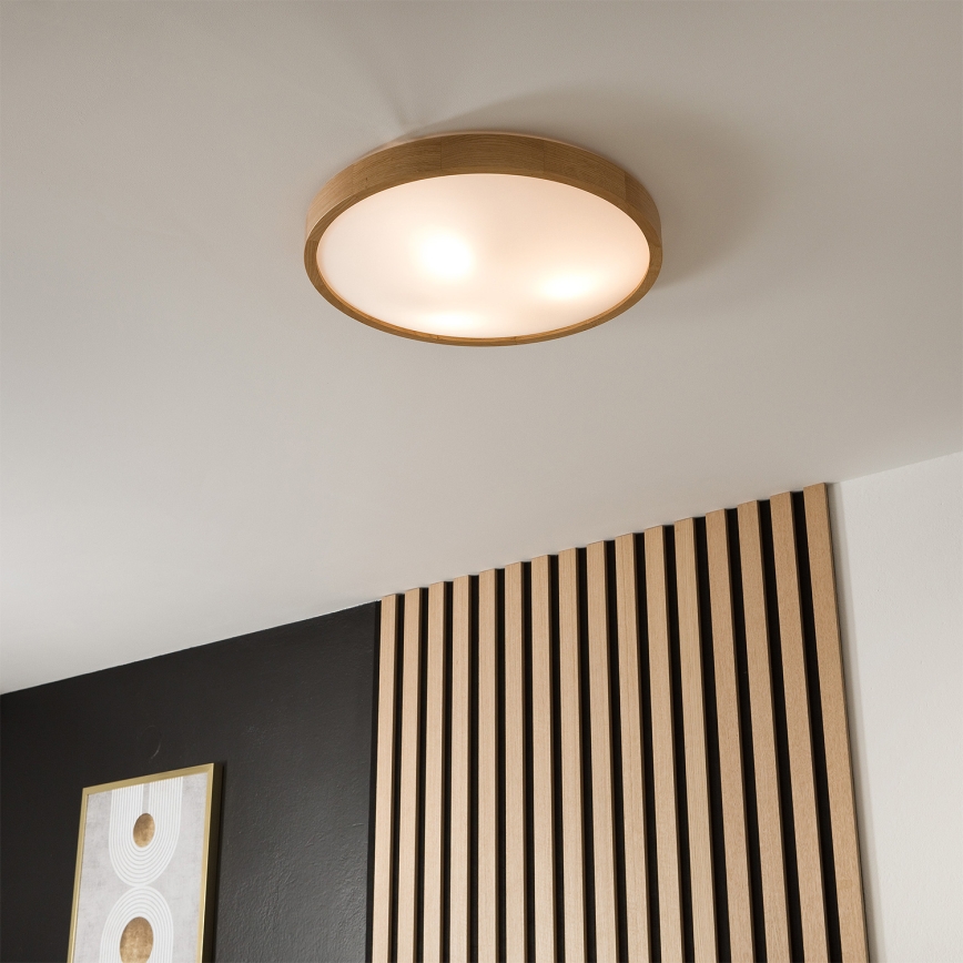 Brilagi - LED RGBW ρυθμιζόμενο φωτιστικό οροφής CARVALHO SLIM 3xE27/9W/230V 2700-6500K Wi-Fi σε φινίρισμα δρυός, διάμ. 47 cm