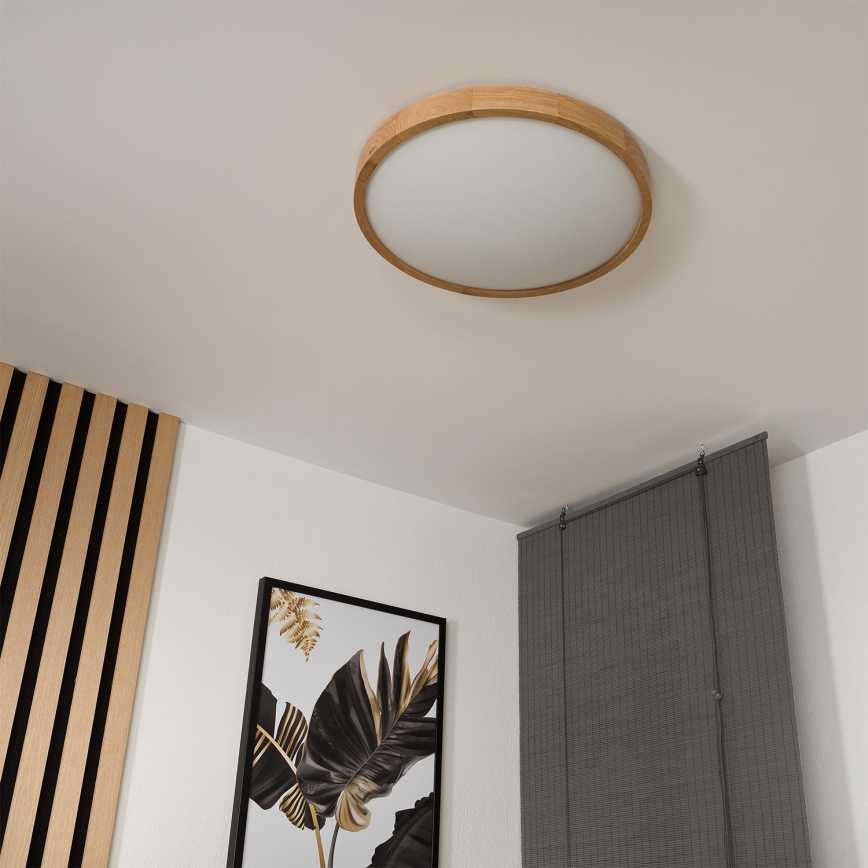 Brilagi - LED RGBW ρυθμιζόμενο φωτιστικό οροφής CARVALHO SLIM 3xE27/9W/230V 2700-6500K Wi-Fi σε φινίρισμα δρυός, διάμ. 47 cm