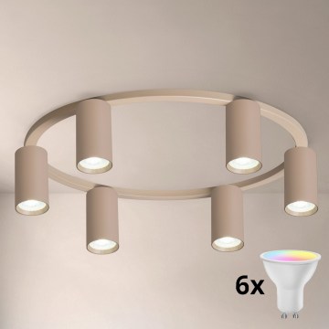 Brilagi - LED RGBW ρυθμιζόμενο φωτιστικό οροφής SELE 6xGU10/6,5W/230V 2700-6500K μπεζ + τηλεχειριστήριο