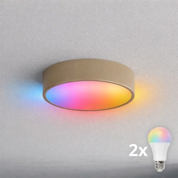 BRILAGI - LED RGBW ρυθμιζόμενο φωτιστικό οροφής για μπάνιο CLARE 2xE27/12W/230V 2700–6500K Ø 30 cm IP54 Wi‑Fi μπεζ