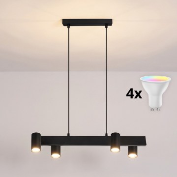 Brilagi - LED RGBW Ρυθμιζόμενο φωτιστικό οροφής με αναρτητικό καλώδιο SELE 4xGU10/6,5W/230V 2700-6500K μαύρο