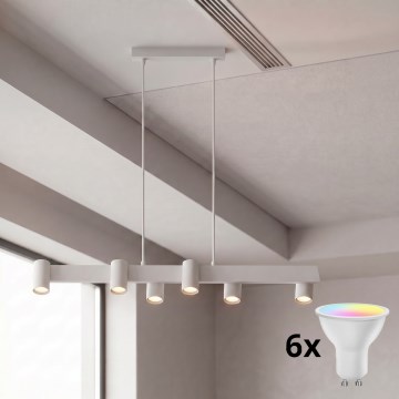 Brilagi - LED RGBW ρυθμιζόμενο κρεμαστό φωτιστικό σε καλώδιο SELE 6xGU10/6,5W/230V 2700-6500K λευκό + τηλεχειριστήριο