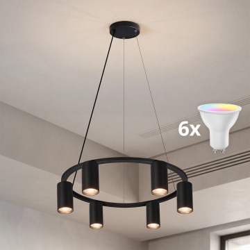 Brilagi - LED RGBW ρυθμιζόμενο κρεμαστό φωτιστικό σε καλώδιο SELE 6xGU10/6,5W/230V 2700-6500K μαύρο + τηλεχειριστήριο