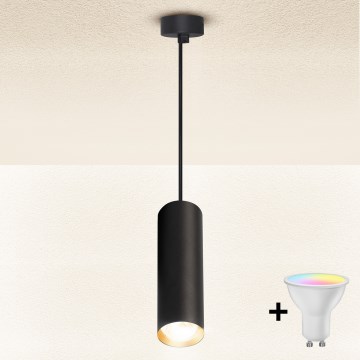 Brilagi - LED RGBW Ρυθμιζόμενο κρεμαστό φωτιστικό με καλώδιο ανάρτησης SELE 1xGU10/4,8W/230V 3000K μαύρο/χρυσό + τηλεχειριστήριο