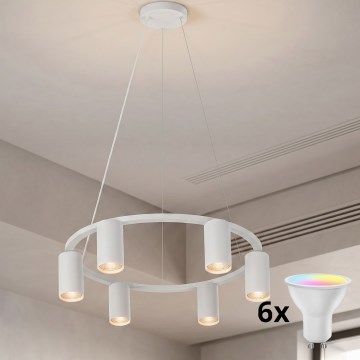 Brilagi - LED RGBW ρυθμιζόμενο κρεμαστό φωτιστικό με καλώδιο ανάρτησης SELE 6xGU10/6,5W/230V 2700-6500K λευκό + τηλεχειριστήριο