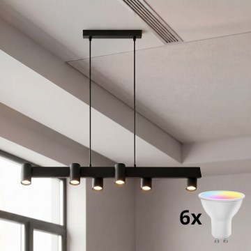 Brilagi - LED RGBW Ρυθμιζόμενο κρεμαστό φωτιστικό με καλώδιο SELE 6xGU10/6,5W/230V 2700-6500K μαύρο + τηλεχειριστήριο