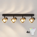 BRILAGI - LED RGBW Ρυθμιζόμενο σποτ φωτιστικό NUGGET 4xGU10/4,8W/230V 3000K μαύρο/χρυσό + τηλεχειριστήριο