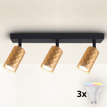 Brilagi - LED RGBW ρυθμιζόμενο σποτ φωτιστικό SELE DIAMANT 3xGU10/4,8W/230V 3000K χρυσό + τηλεχειριστήριο