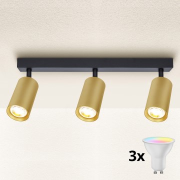 Brilagi - LED RGBW Ρυθμιζόμενο σποτ φωτιστικό SELE GOLDEN 3xGU10/4,8W/230V 3000K μαύρο/χρυσό + τηλεχειριστήριο