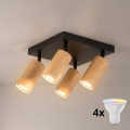 Brilagi - LED RGBW ρυθμιζόμενο σποτ φωτιστικό SELE SQUARE 4xGU10/6,5W/230V 2700-6500K μαύρο/φινίρισμα δρυός