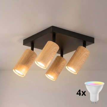 Brilagi - LED RGBW ρυθμιζόμενο σποτ φωτιστικό SELE SQUARE 4xGU10/6,5W/230V 2700-6500K μαύρο/φινίρισμα δρυός