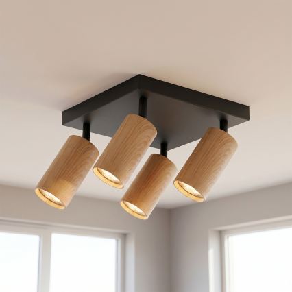 Brilagi - LED RGBW ρυθμιζόμενο σποτ φωτιστικό SELE SQUARE 4xGU10/6,5W/230V 2700-6500K μαύρο/φινίρισμα δρυός