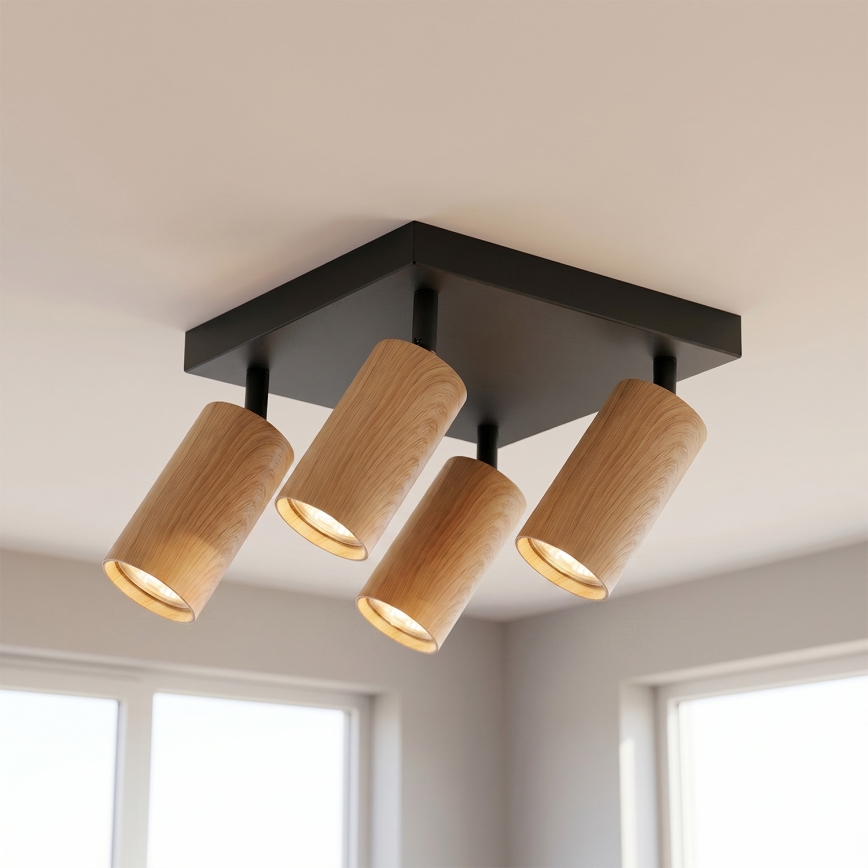 Brilagi - LED RGBW ρυθμιζόμενο σποτ φωτιστικό SELE SQUARE 4xGU10/6,5W/230V 2700-6500K μαύρο/φινίρισμα δρυός