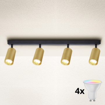 Brilagi - LED RGBW ρυθμιζόμενο σποτ SELE GOLDEN 4xGU10/4,8W/230V 3000K μαύρο/χρυσό + τηλεχειριστήριο