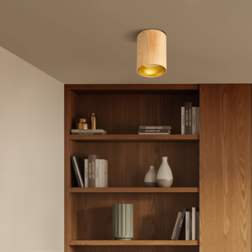 Brilagi - LED RGBW ρυθμιζόμενο σποτ TRINE 1xGU10/4,8W/230V 3000K σε απόχρωση δρυός + τηλεχειριστήριο