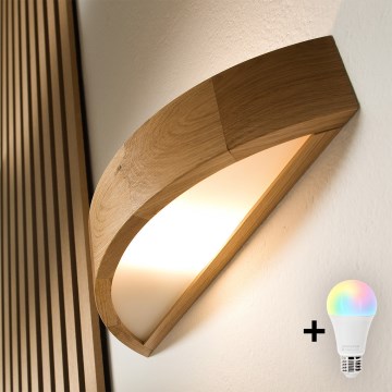 Brilagi - LED RGBW Ρυθμιζόμενο επιτοίχιο φωτιστικό CARVALHO 1xE27/9W/230V 2700-6500K Wi-Fi δρυς