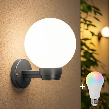 BRILAGI - LED RGBW Ρυθμιζόμενο επιτοίχιο φωτιστικό εξωτερικού χώρου HARBOR 1xE27/12W/230V 2700-6500K IP33 ανθρακί/λευκό