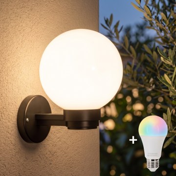 BRILAGI - LED RGBW Ρυθμιζόμενο επιτοίχιο φωτιστικό εξωτερικού χώρου HARBOR 1xE27/12W/230V 2700-6500K IP33 μαύρο/λευκό