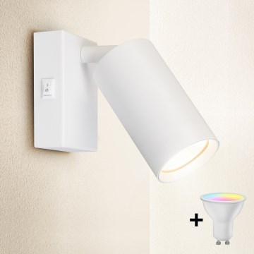 Brilagi - LED RGBW ρυθμιζόμενο επιτοίχιο σποτ με διακόπτη SELE 1xGU10/4,8W/230V 3000K λευκό + τηλεχειριστήριο