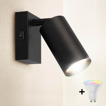 Brilagi - LED RGBW ρυθμιζόμενο επιτοίχιο σποτ με διακόπτη SELE 1xGU10/4,8W/230V 3000K μαύρο + τηλεχειριστήριο