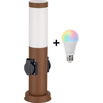 Brilagi - LED RGBW ρυθμιζόμενο εξωτερικό φωτιστικό με 2 πρίζες, 1x ντουί E27/15W/230V 2700-6500K IP44 40 cm καφέ