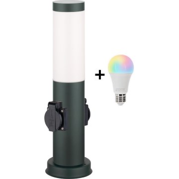 Brilagi - LED RGBW ρυθμιζόμενο εξωτερικό φωτιστικό με 2 πρίζες 1xE27/15W/230V 2700-6500K IP44 40 cm ανθρακί