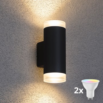 Brilagi - LED RGBW ρυθμιζόμενο εξωτερικό επιτοίχιο φωτιστικό MATERA 2xGU10/6W/230V 3000K IP54 μαύρο