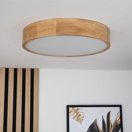 Brilagi - LED RGBW ρυθμιζόμενο φωτιστικό οροφής CARVALHO 3xE27/9W/230V 2700-6500K Wi-Fi, φινίρισμα δρυός, διάμ. 47,5 cm