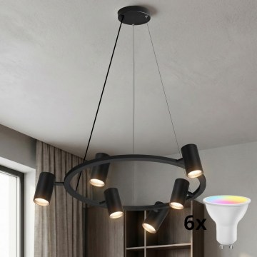 Brilagi - LED RGBW ρυθμιζόμενος πολυέλαιος με καλώδιο SELE 6xGU10/6,5W/230V 2700-6500K μαύρος + τηλεχειριστήριο