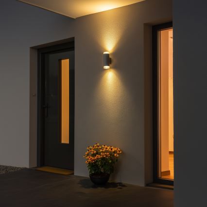 Brilagi - LED RGBW Ρυθμιζόμενο εξωτερικό επιτοίχιο φωτιστικό MATERA 2xGU10/4,8W/230V 3000K IP54 γκρι + τηλεχειριστήριο