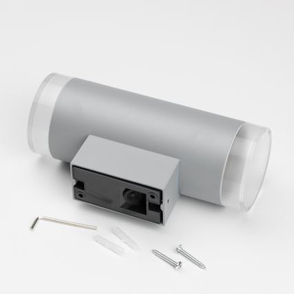 Brilagi - LED RGBW Ρυθμιζόμενο εξωτερικό επιτοίχιο φωτιστικό MATERA 2xGU10/6W/230V 3000K IP54 γκρι + τηλεχειριστήριο