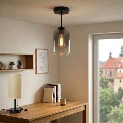 BRILAGI - LED Επιφανειακό φωτιστικό οροφής RETRO GLASS 1xE27/60W/230V Ø 14 cm μαύρο/καπνιστό γκρι