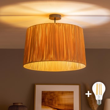 Brilagi - LED Επιφανειακό φωτιστικό οροφής CERIA BOHO 1xE27/60W/230V διάμ. 50 cm μαύρο/ραφία